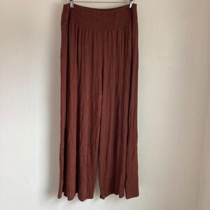 Earthbound Trading Co Womens XL Rust Brown Smocked Waist Wide Leg Palazzo Pants